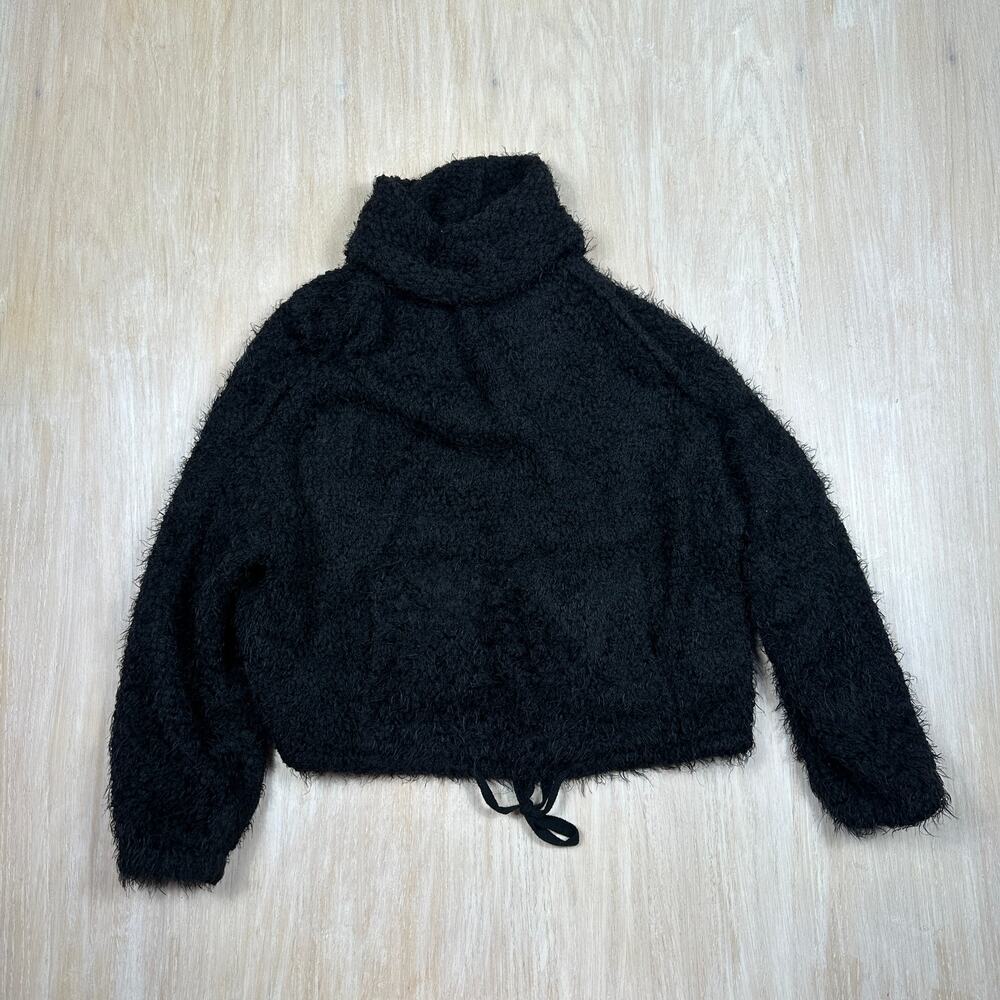 Young Fabulous & Broke Black Eyelash Knit Funnel Neck Cropped Cozy Sweater S/M